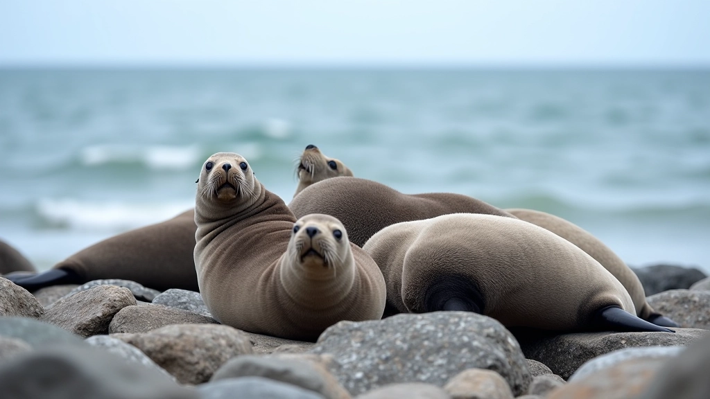 Seal resting on rocks by the shore