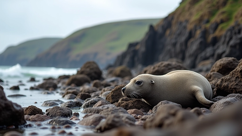 Tide pools and rocky formations exposed at low tide on Dublin coast